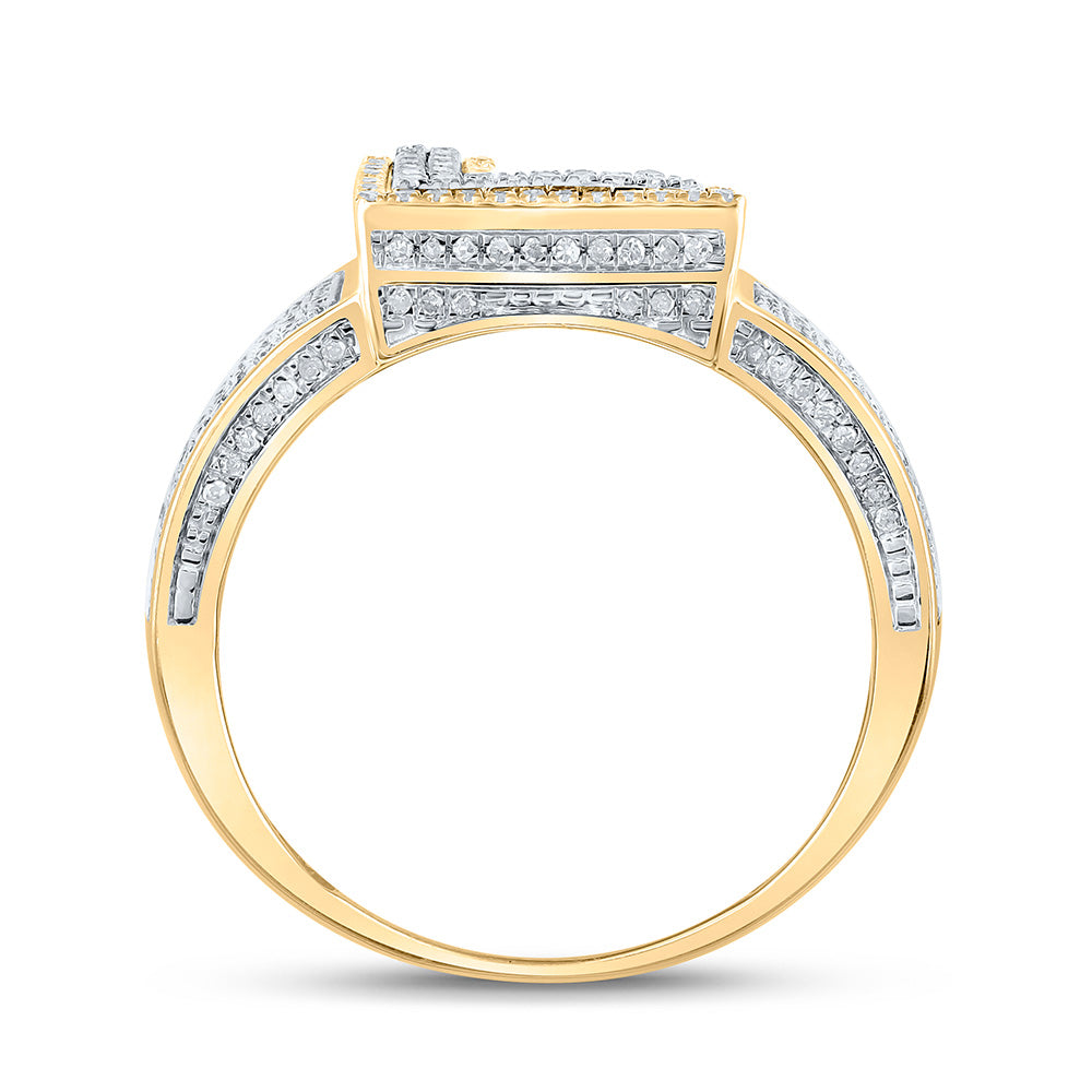 10K Two-tone Gold Mens Round Diamond Initial Letter Ring