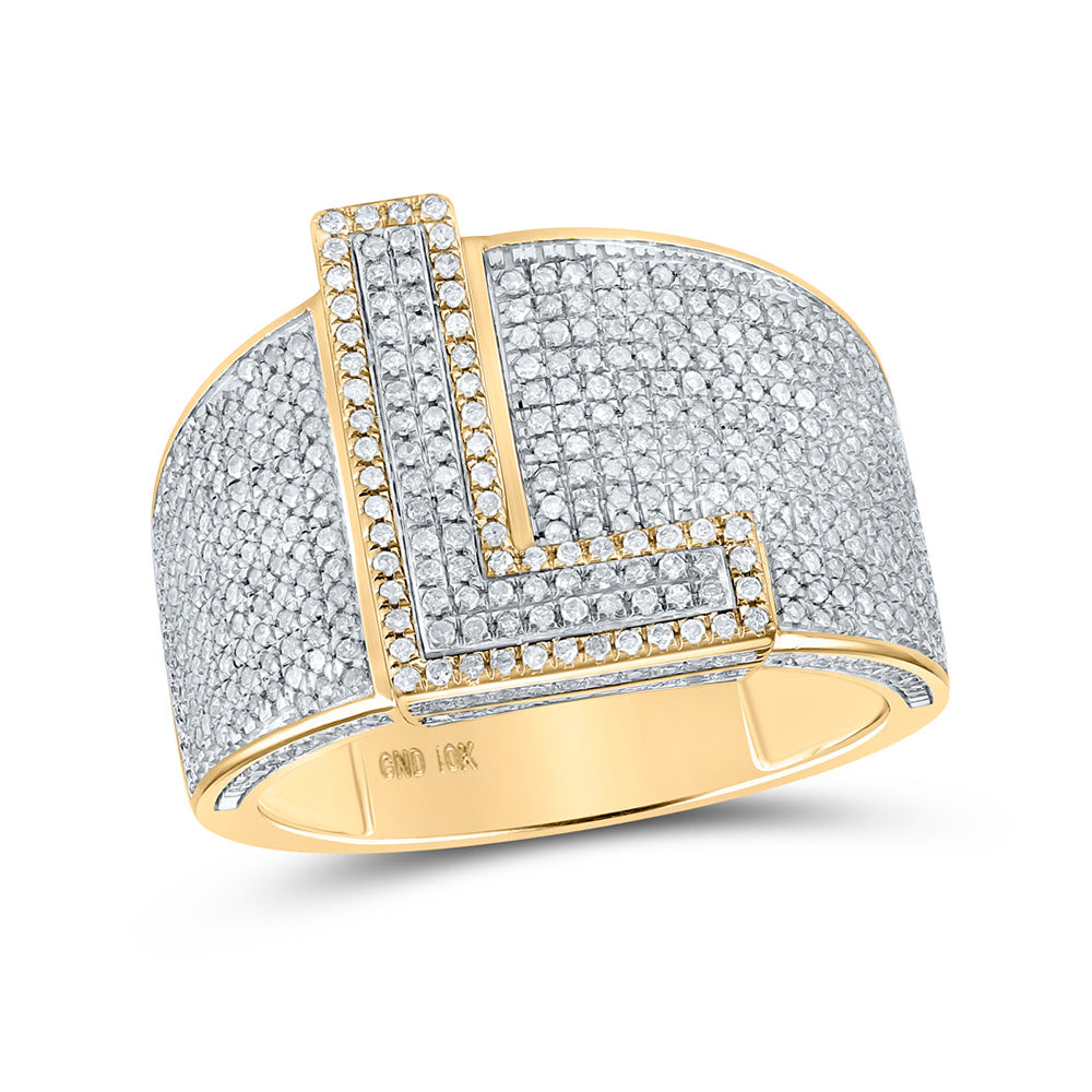 10K Two-tone Gold Mens Round Diamond Initial Letter Ring