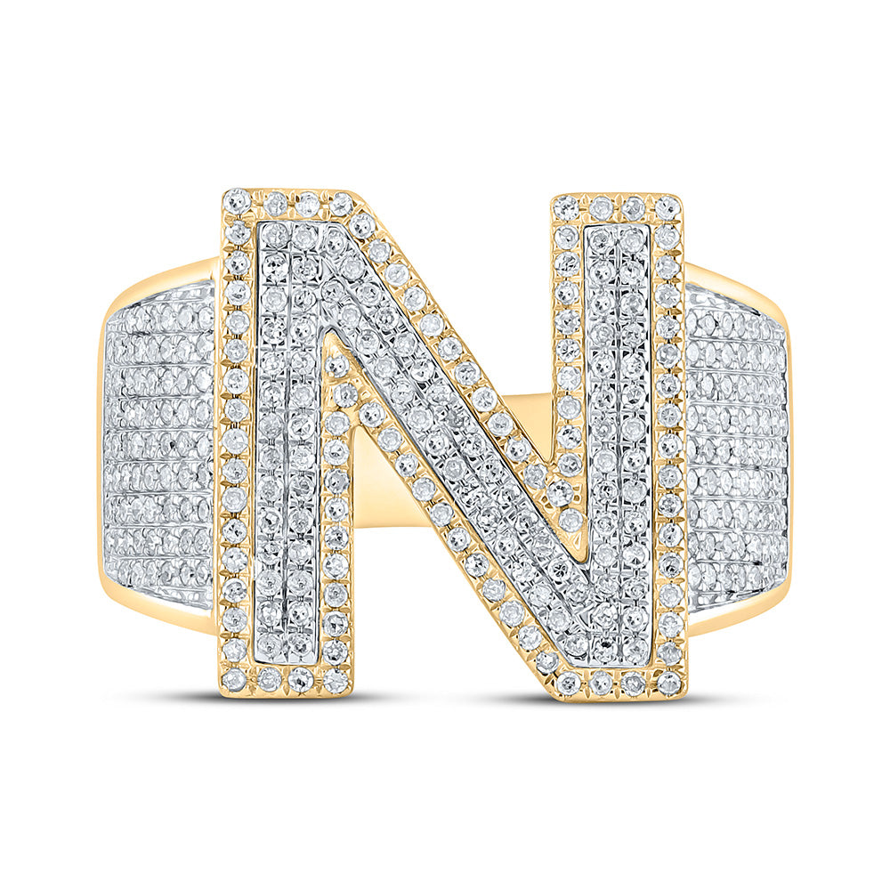 10K Two-tone Gold Mens Round Diamond Initial Letter Ring