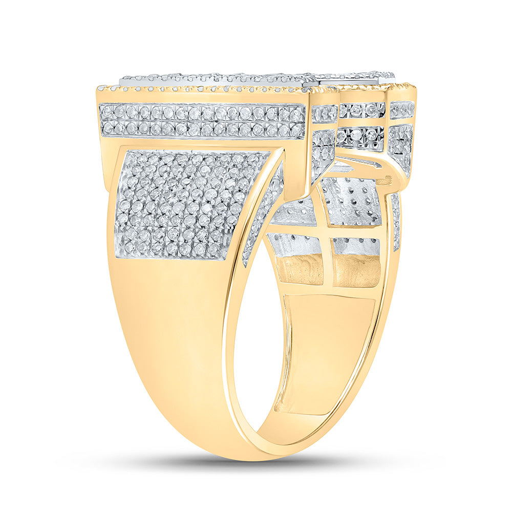 10K Two-tone Gold Mens Round Diamond Initial Letter Ring