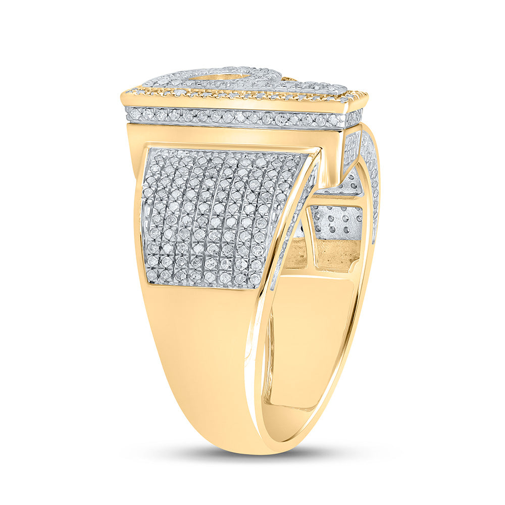 10K Two-tone Gold Mens Round Diamond Initial Letter Ring