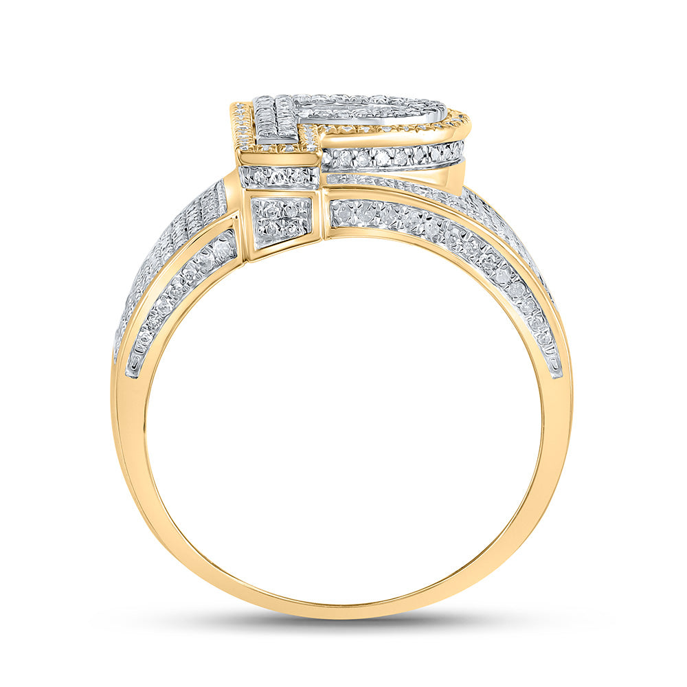 10K Two-tone Gold Mens Round Diamond Initial Letter Ring