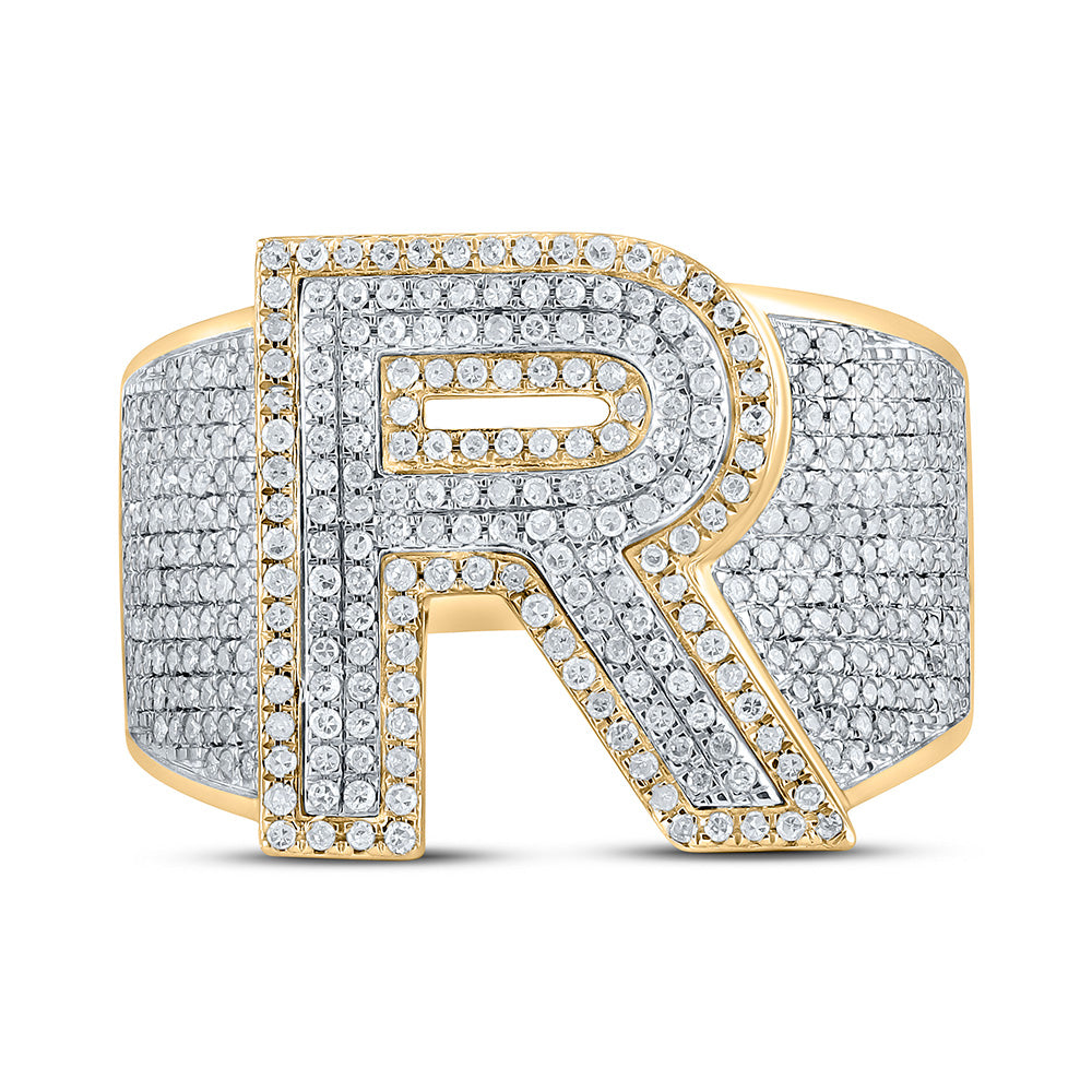 10K Two-tone Gold Mens Round Diamond Initial Letter Ring