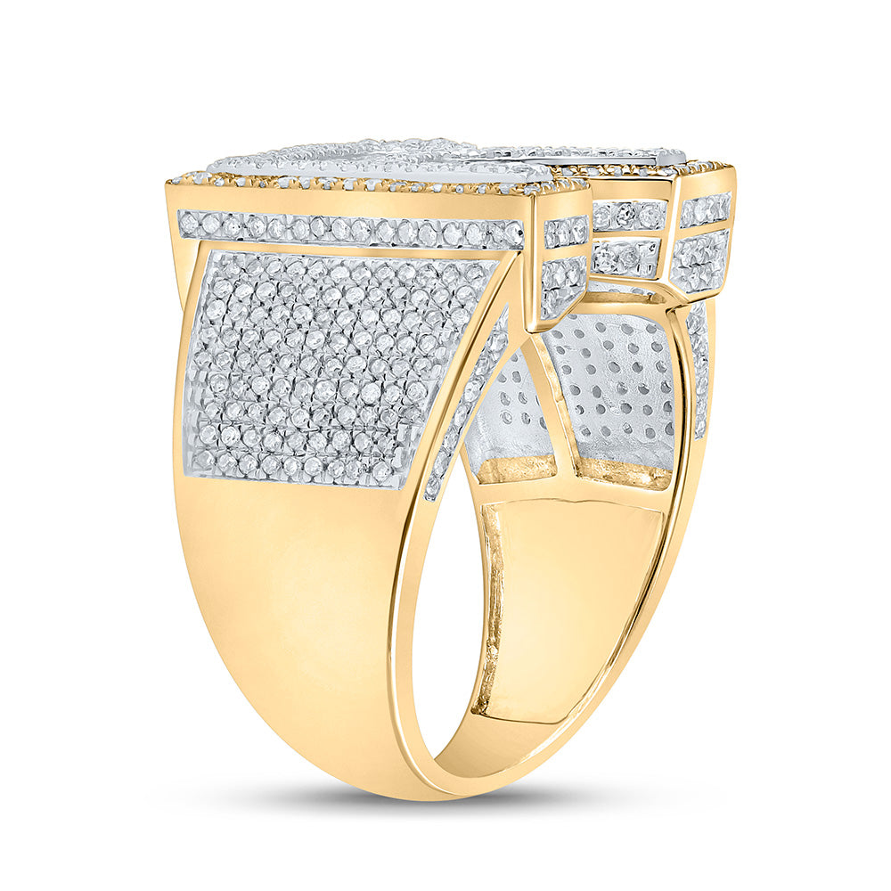 10K Two-tone Gold Mens Round Diamond Initial Letter Ring