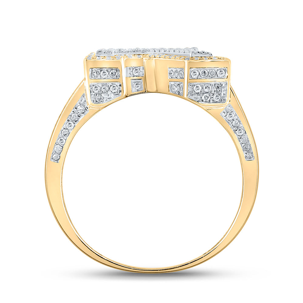 10K Two-tone Gold Mens Round Diamond Initial Letter Ring