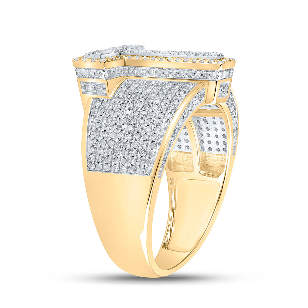 10K Two-tone Gold Mens Round Diamond Initial Letter Ring