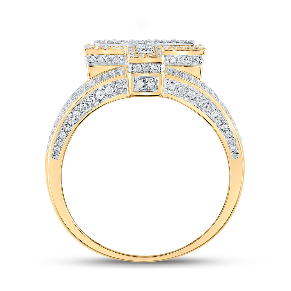 10K Two-tone Gold Mens Round Diamond Initial Letter Ring
