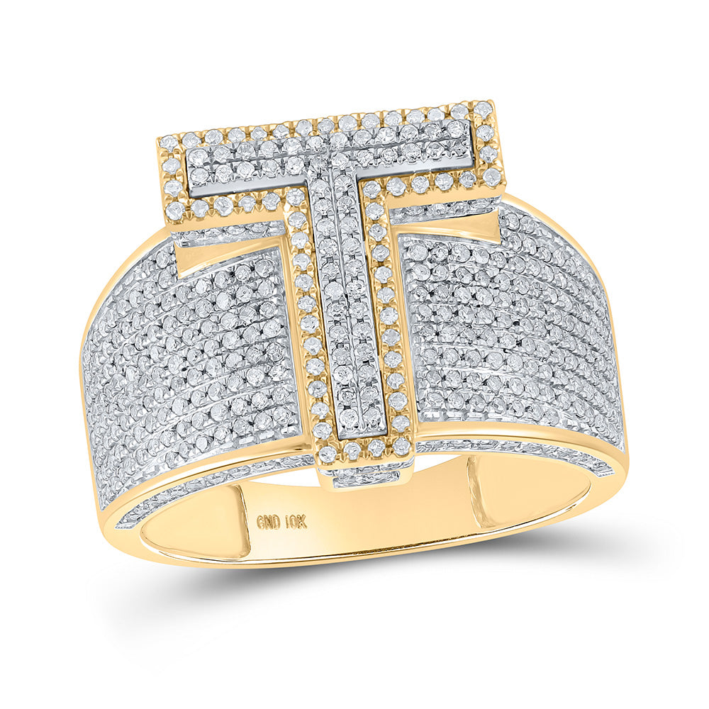 10K Two-tone Gold Mens Round Diamond Initial Letter Ring