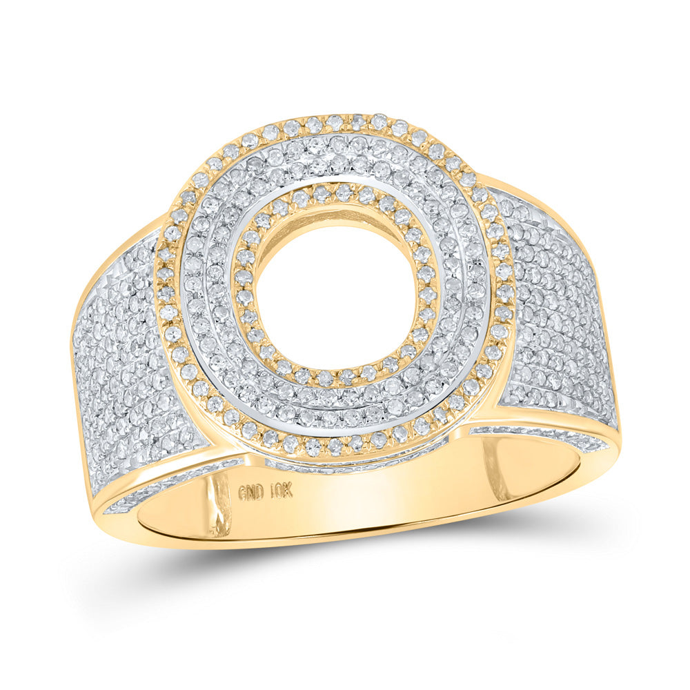 10K Two-tone Gold Mens Round Diamond Initial Letter Ring