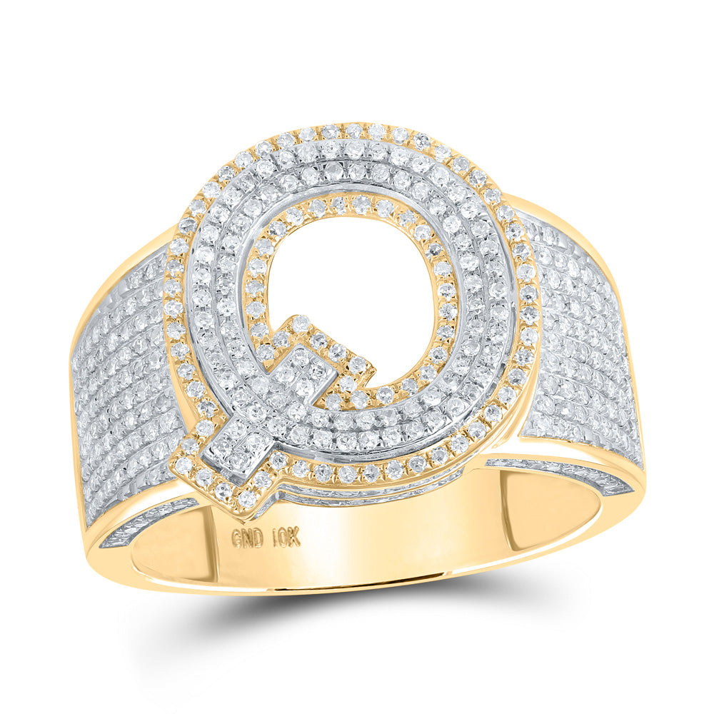 10K Two-tone Gold Mens Round Diamond Initial Letter Ring