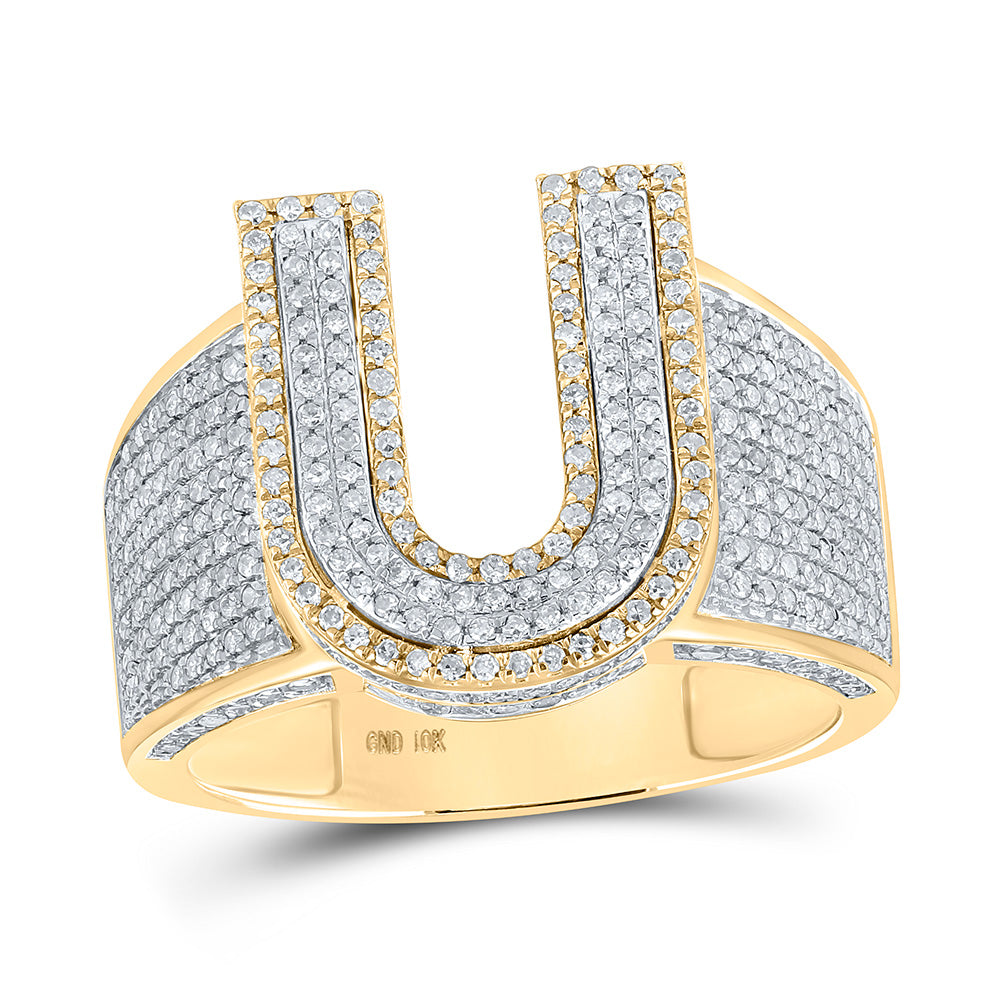 10K Two-tone Gold Mens Round Diamond Initial Letter Ring