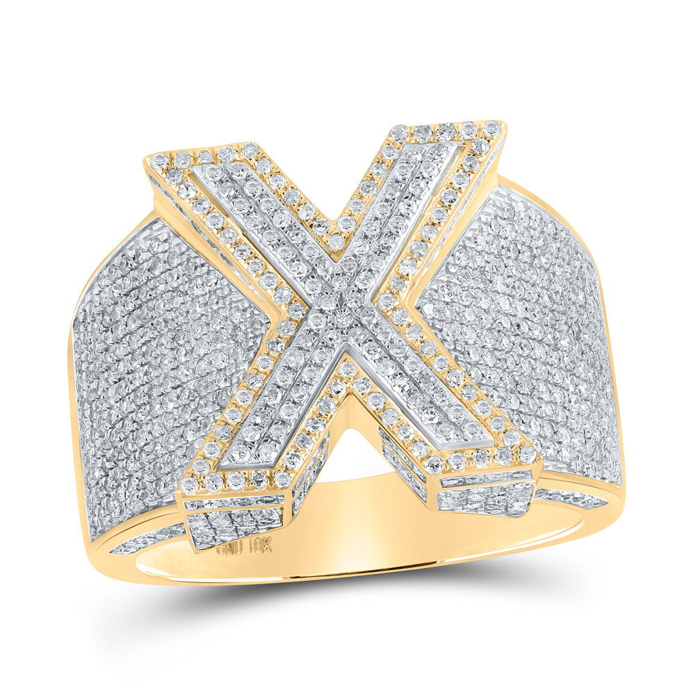 10K Two-tone Gold Mens Round Diamond Initial Letter Ring