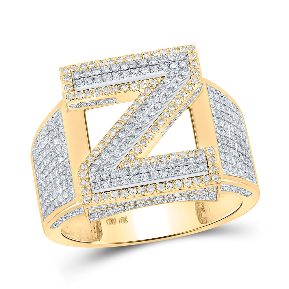 10K Two-tone Gold Mens Round Diamond Initial Letter Ring