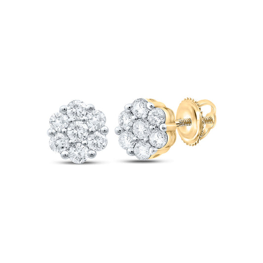 10K White Gold Womens Round Diamond Flower Cluster Earrings 1 Cttw, Length: 0.35 In, Width: 0.35 In