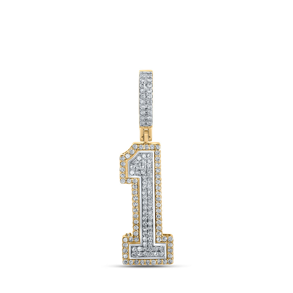 10K Two-tone Gold Mens Round Diamond Number Charm Pendant