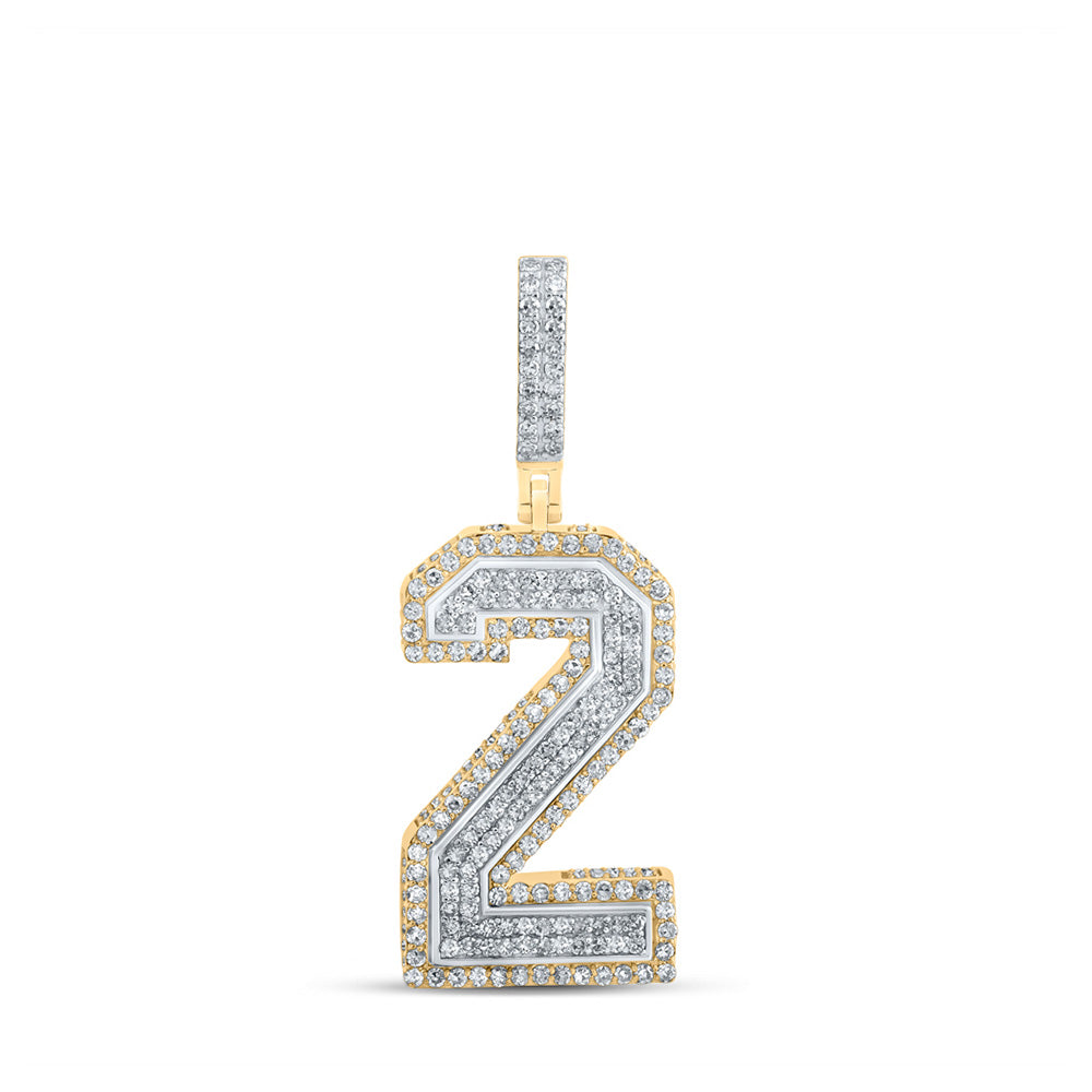 10K Two-tone Gold Mens Round Diamond Number Charm Pendant