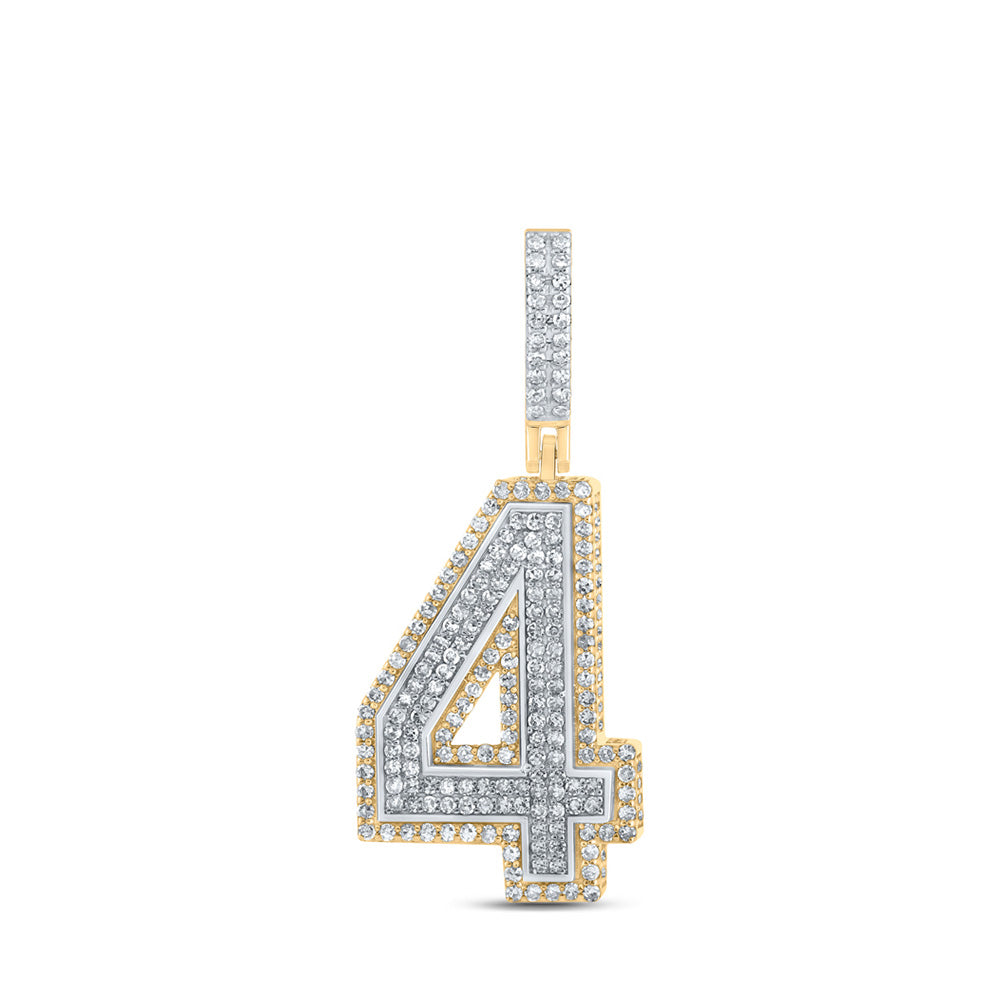 10K Two-tone Gold Mens Round Diamond Number Charm Pendant