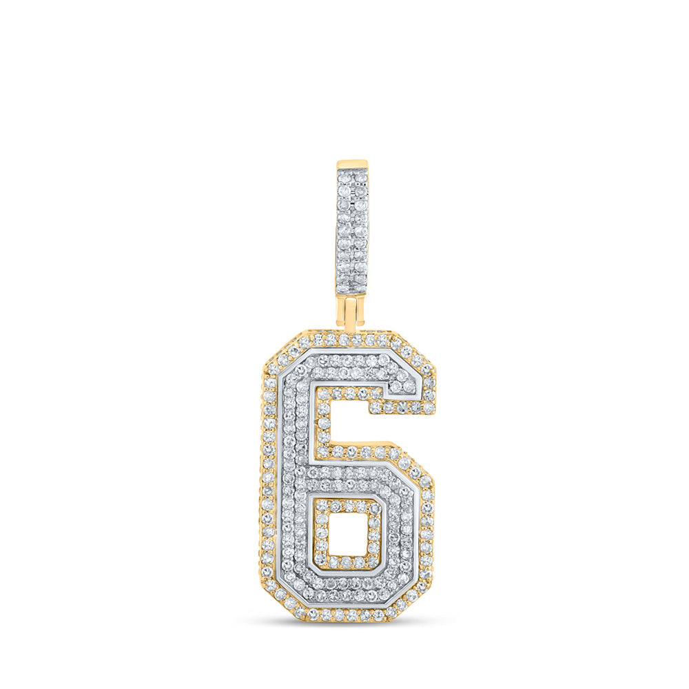 10K Two-tone Gold Mens Round Diamond Number Charm Pendant