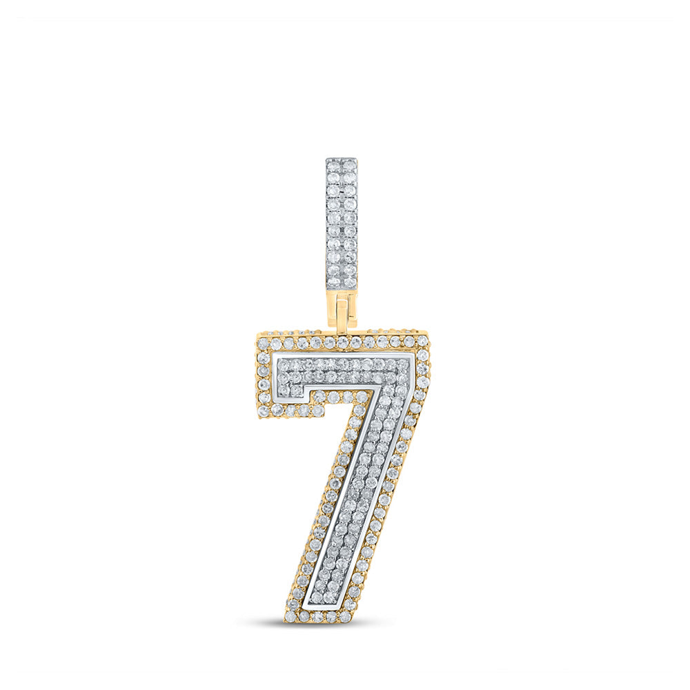 10K Two-tone Gold Mens Round Diamond Number Charm Pendant
