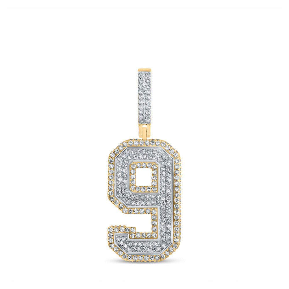 10K Two-tone Gold Mens Round Diamond Number Charm Pendant