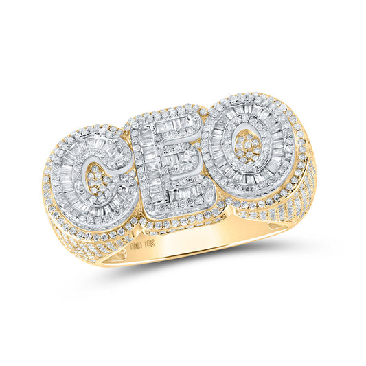 10K Two-tone Gold Mens Baguette Diamond CEO Ring 2 Cttw, Mens Size: 7-13