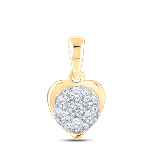 10K Yellow Gold Womens Round Diamond Heart Pendant 1/4 Cttw