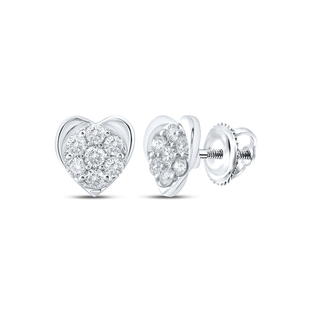10K White Gold Womens Round Diamond Heart Earrings 1/4 Cttw