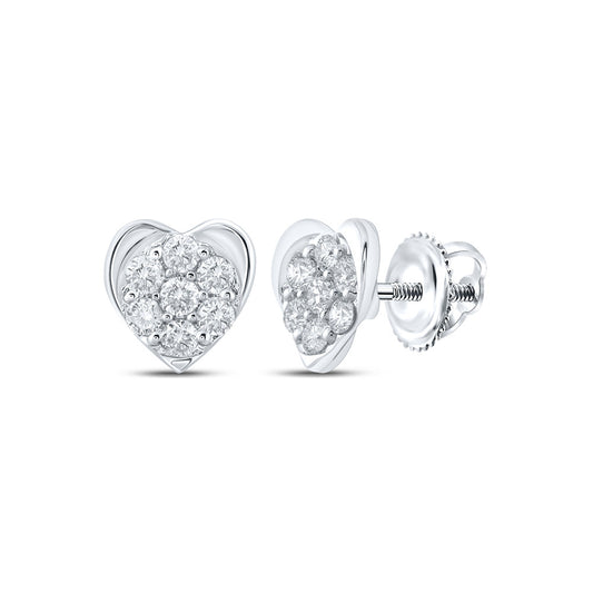 10K White Gold Womens Round Diamond Heart Earrings 1/4 Cttw