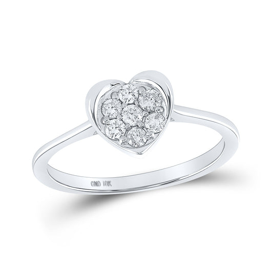 10K White Gold Womens Round Diamond Heart Ring 1/4 Cttw, Womens Size: 5-10