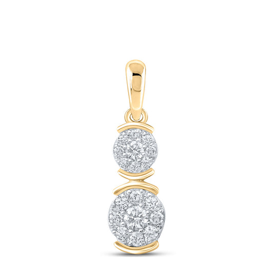 10K Yellow Gold Womens Round Diamond Double Cluster Pendant 1/4 Cttw