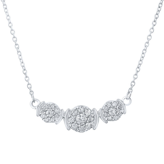 10K White Or Yellow Gold Womens Round Diamond Triple Cluster Necklace