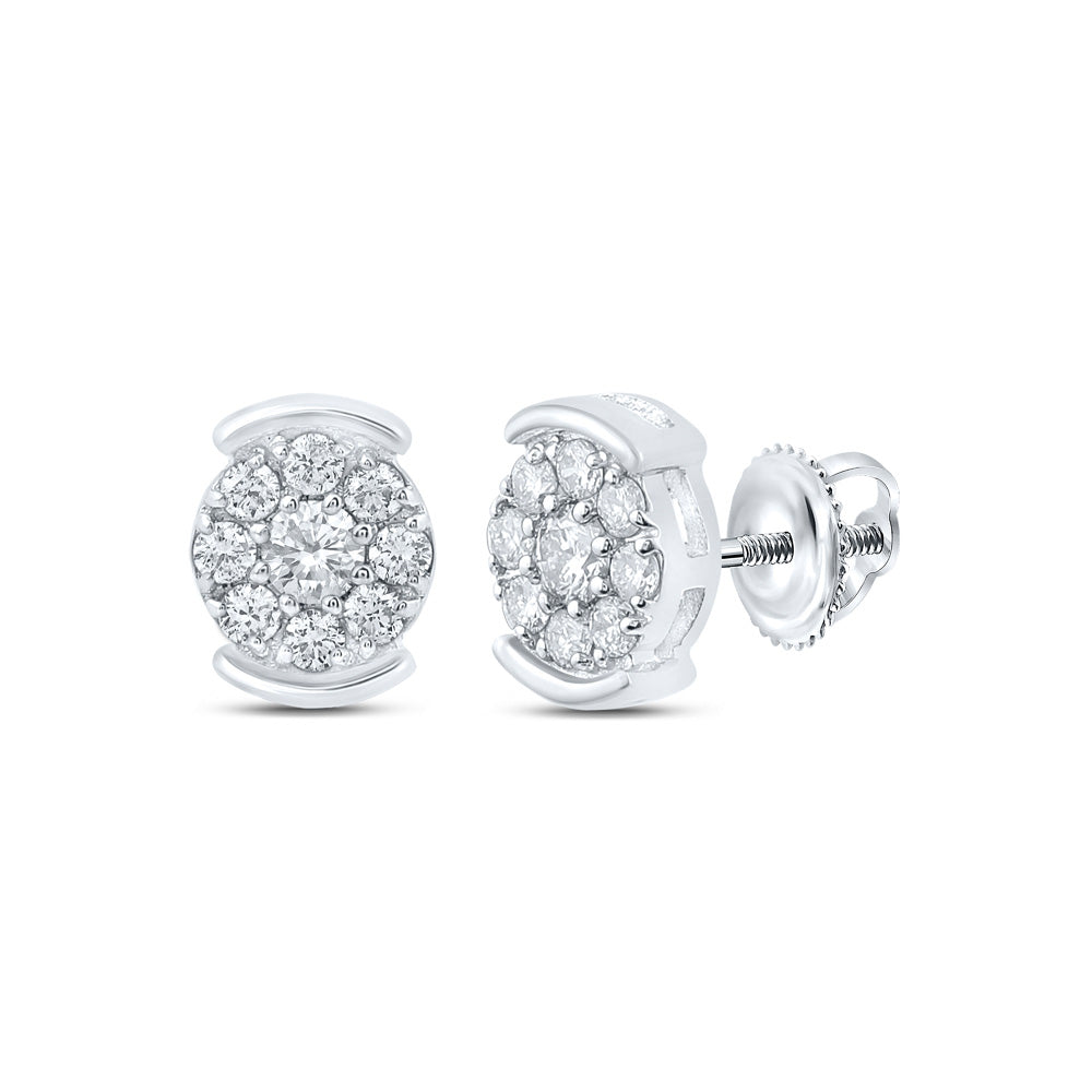 10K White Or Yellow Gold Womens Round Diamond Cluster Earrings