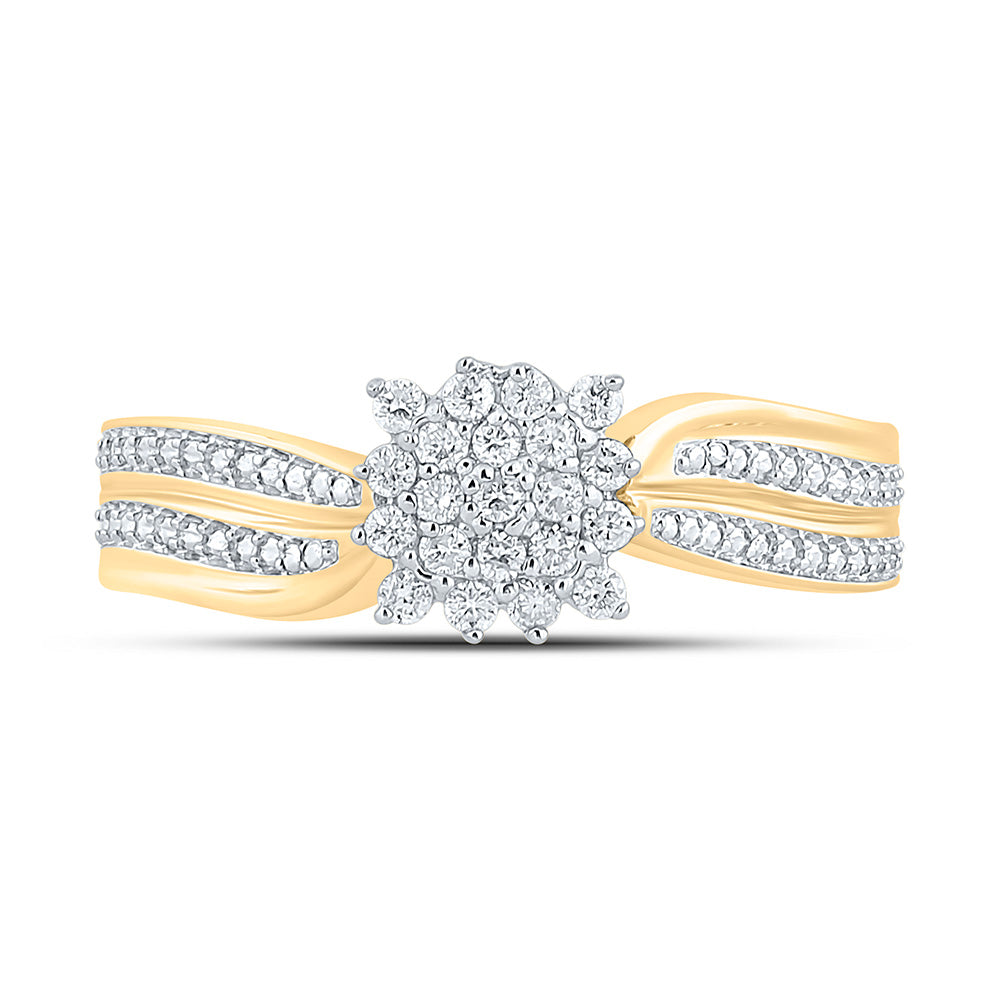 10K Yellow Gold Womens Round Diamond Cluster Ring 1/5 Cttw, Womens Size: 5-10