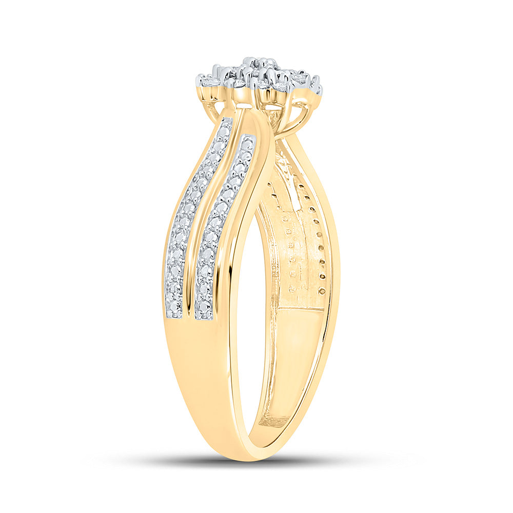 10K Yellow Gold Womens Round Diamond Cluster Ring 1/5 Cttw, Womens Size: 5-10