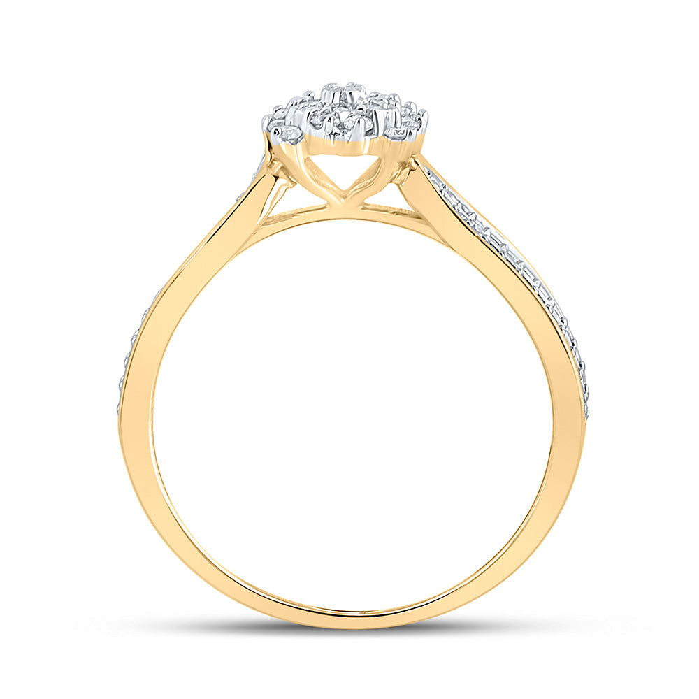10K Yellow Gold Womens Round Diamond Cluster Ring 1/5 Cttw, Womens Size: 5-10
