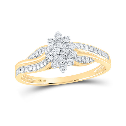 10K Yellow Gold Womens Round Diamond Oval Cluster Ring 1/5 Cttw, Womens Size: 5-10