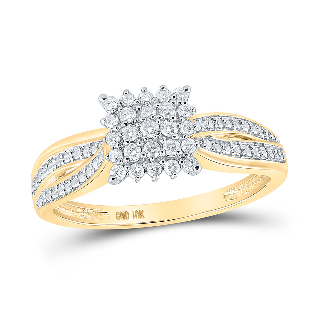 10K Yellow Gold Womens Round Diamond Square Cluster Ring 1/5 Cttw, Womens Size: 5-10