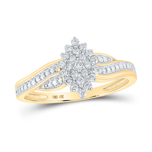 10K Yellow Gold Womens Round Diamond Oval Cluster Ring 1/5 Cttw, Womens Size: 5-10