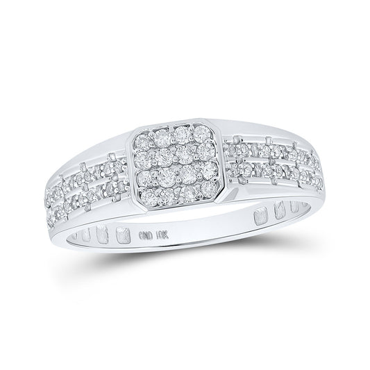 10K White Gold Mens Round Diamond Square Ring 1/3 Cttw, Mens Size: 7-13