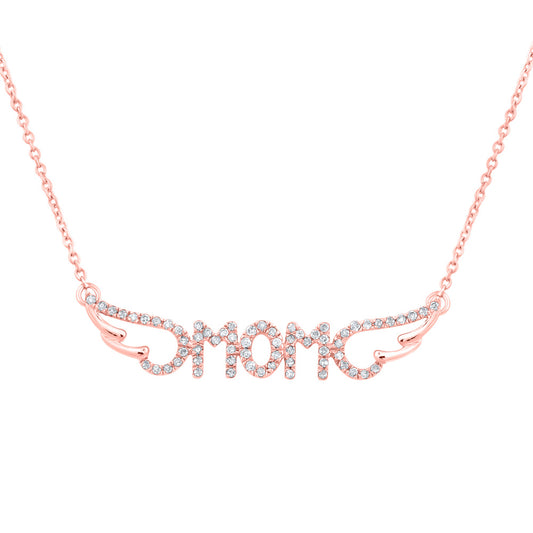 10K Yellow Or White Or Rose Gold Womens Round Diamond Mom Necklace