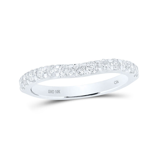 10K Yellow Or White Or Rose Gold Womens Round Diamond Curved Band Ring , Womens Size: 5-10