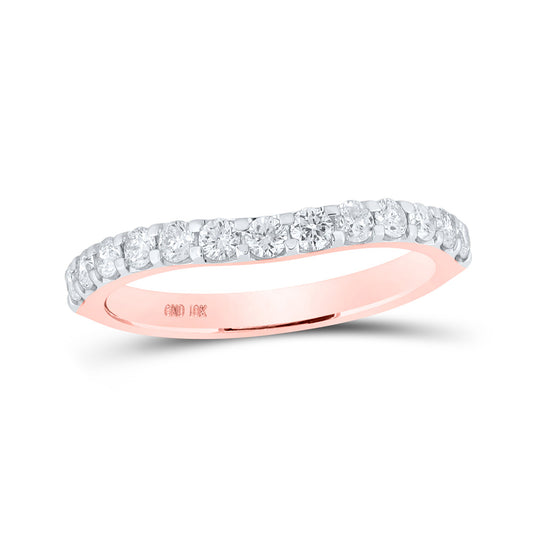 10K Yellow Or White Or Rose Gold Womens Round Diamond Curved Band Ring , Womens Size: 5-10