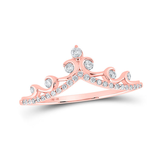 10K Yellow Or White Or Rose Gold Womens Round Diamond Chevron Crown Band Ring , Womens Size: 5-10