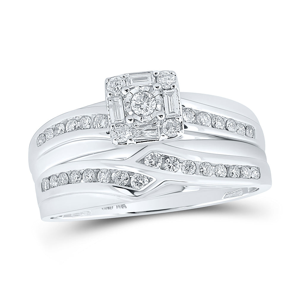 10K White Gold His Hers Round Diamond Square Matching Wedding Set 5/8 Cttw, Womens Size: 5-10, Mens Size: 7-13