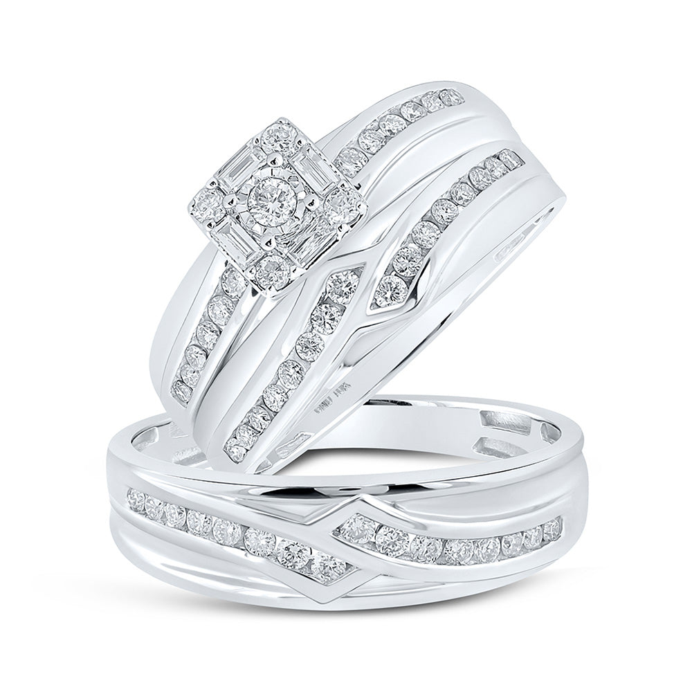 10K White Gold His Hers Round Diamond Square Matching Wedding Set 5/8 Cttw, Womens Size: 5-10, Mens Size: 7-13