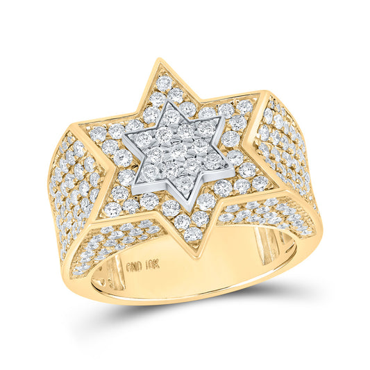 10K Two-tone Gold Mens Round Diamond Magen David Star Ring 3-3/8 Cttw, Mens Size: 7-13