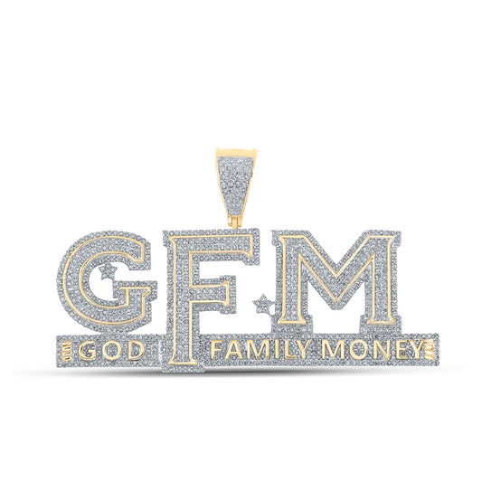 10K Yellow Gold Mens Round Diamond God Family Money GFM Phrase Charm Pendant 3 Cttw