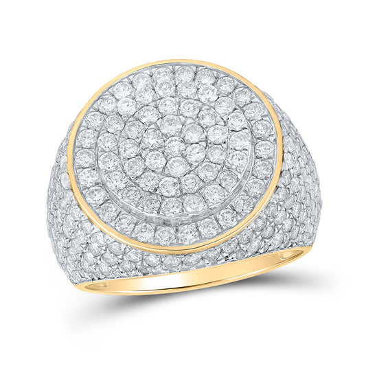 10K Yellow Or White Gold  Mens Round Diamond Circle Cluster Ring 4-1/5 Cttw, Mens Size: 7-13