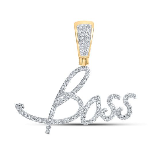 10K Yellow Gold Mens Round Diamond Boss Phrase Charm Pendant 1/3 Cttw, Length: 1.08 In, Width: 1.26 In