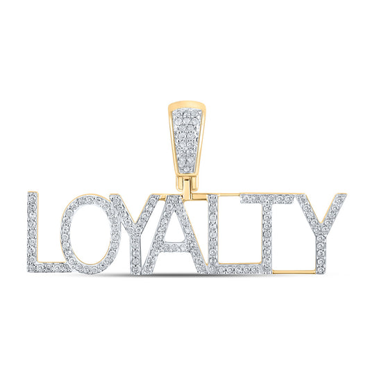 10K Yellow Gold Mens Round Diamond Loyalty Phrase Charm Pendant 1/3 Cttw